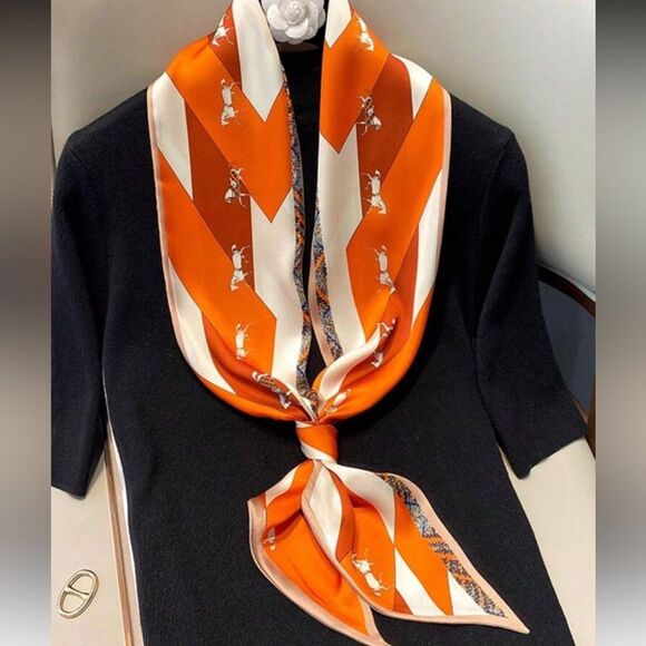 Elegant Orange and Cream Scarf S32 - Picture 2 of 4